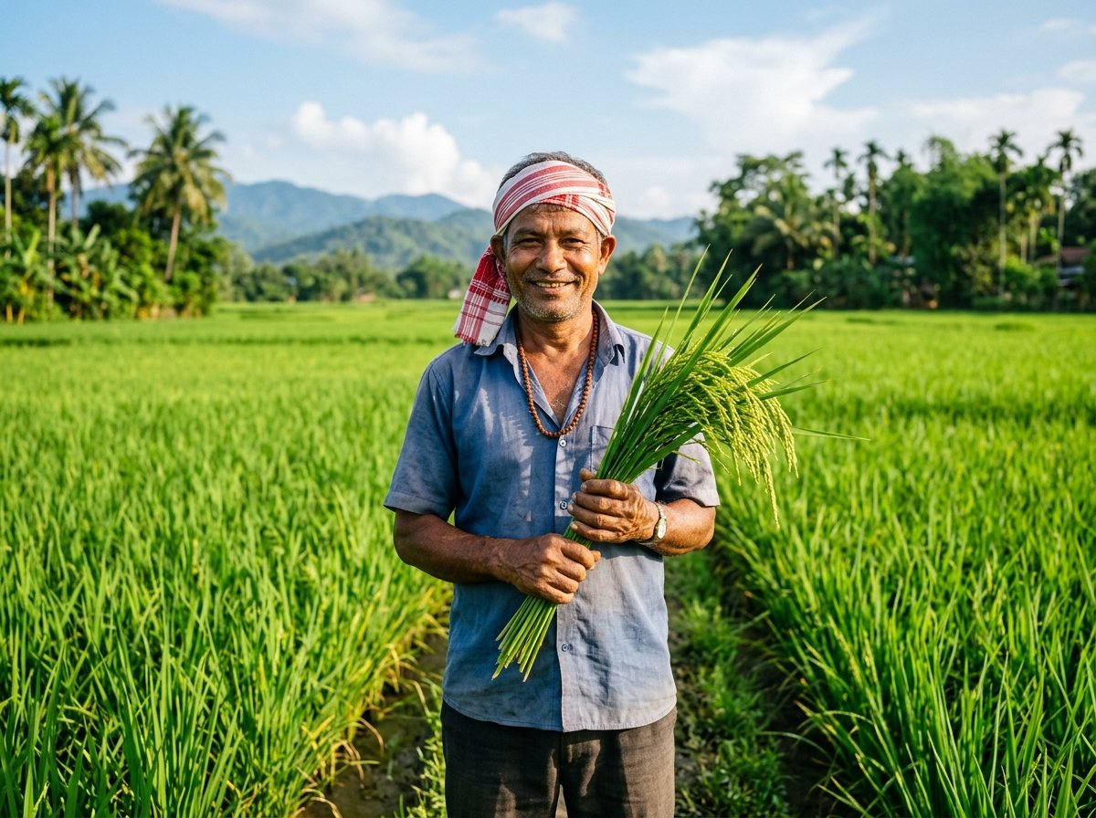 Empowered Assam Farmer in Green Paddy Field